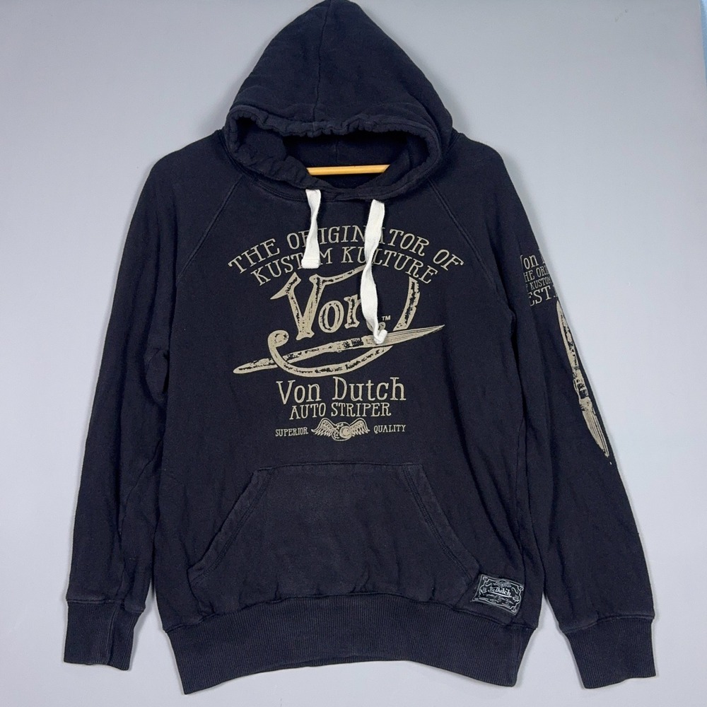 Von Dutch Y2K Hoodie Mens Size Large Pullover Skate Grunge Black Kustom Kulture